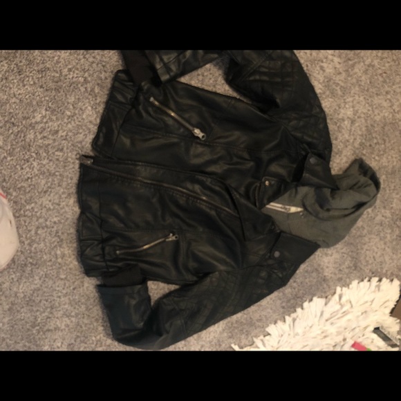 GARAGE LEATHER JACKET WITH HOODIE - Picture 1 of 2